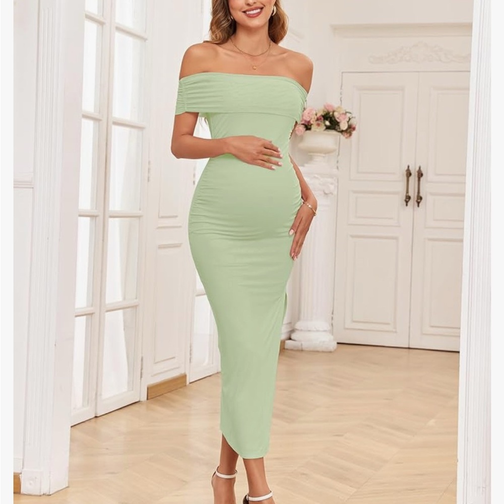 Elegant Off-Shoulder Green Maternity Dress